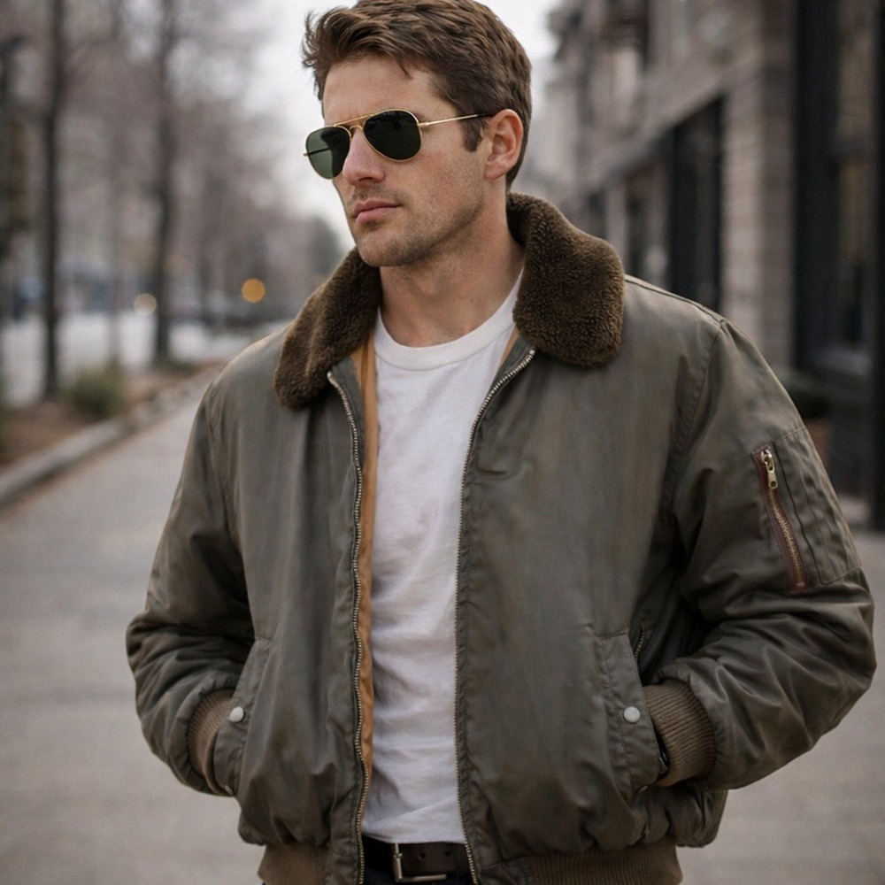 Vintage SEARS Work Leisure Men's Bomber Jacket Faux Fur Collar Aviator 70s Japan